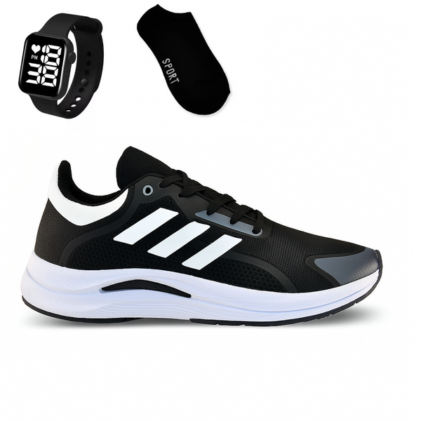 Kit tênis esportivo + meia 100% algodão + relógio digital! envio imediato