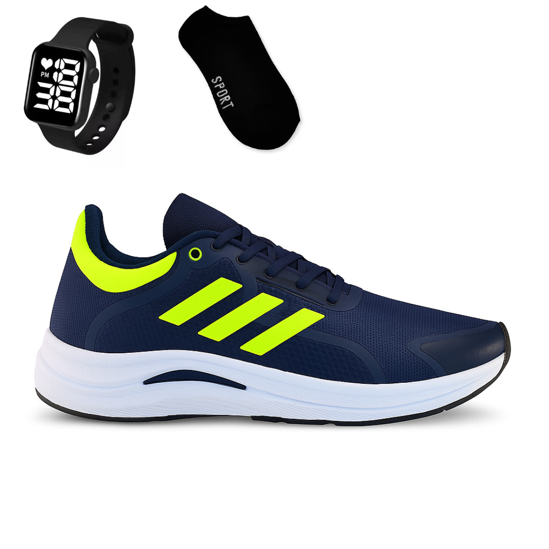Kit tênis esportivo + meia 100% algodão + relógio digital! envio imediato