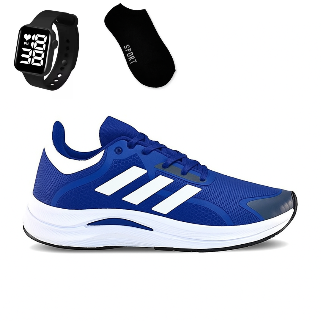 Kit tênis esportivo + meia 100% algodão + relógio digital! envio imediato